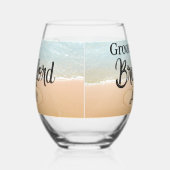 Gepersonaliseerde bruidegom strand bruiloft harten wijnglas zonder voet (Rechts)