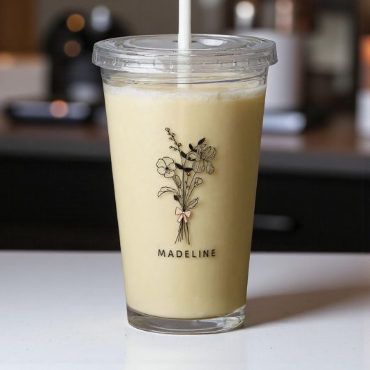 Gepersonaliseerde bruidsmeisje bloem met roze stri acryl drinkbeker