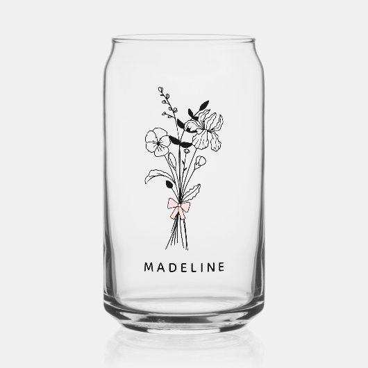 Gepersonaliseerde bruidsmeisje bloem met roze stri blikvorm glas (Voorkant)