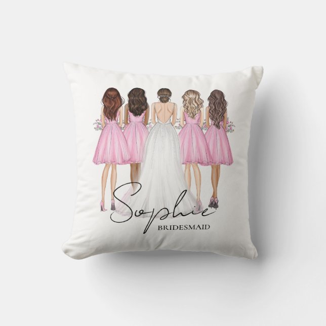 Gepersonaliseerde Bruidsmeisje Custom Name Gift Kussen (Voorkant)