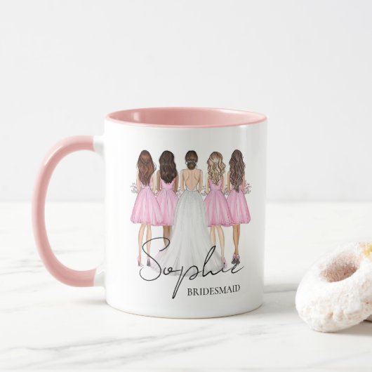 Gepersonaliseerde Bruidsmeisje Custom Name Gift Mok (Met donut)