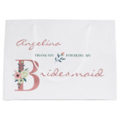 Gepersonaliseerde bruidsmeisje Elegant Floral Dank Groot Cadeauzakje (Voorkant)