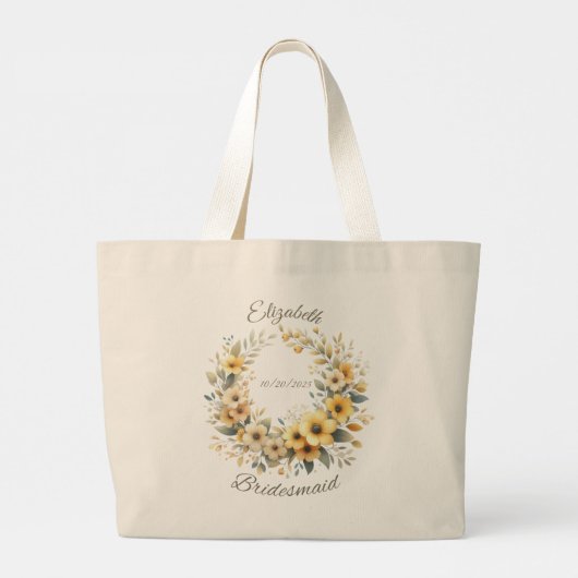Gepersonaliseerde bruidsmeisje gele krans Canvas t Grote Tote Bag (Achterkant)