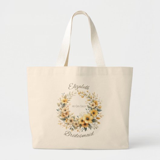 Gepersonaliseerde bruidsmeisje gele krans Canvas t Grote Tote Bag (Voorkant)