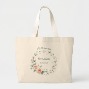 Gepersonaliseerde Bruidsmeisje Roze Rose Canvas ta Grote Tote Bag