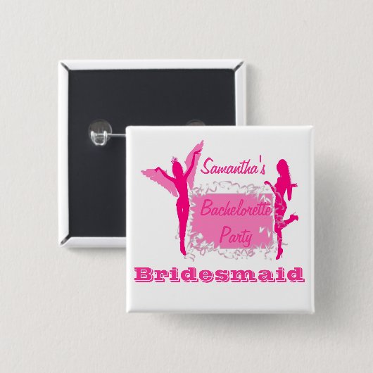 Gepersonaliseerde bruidsmeisje vrijgezellenfeest vierkante button 5,1 cm (Voorkant /achterkant)