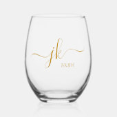 Gepersonaliseerde bruidsnaam Gold Script Monogram Wijnglas Zonder Voet (Voorkant)
