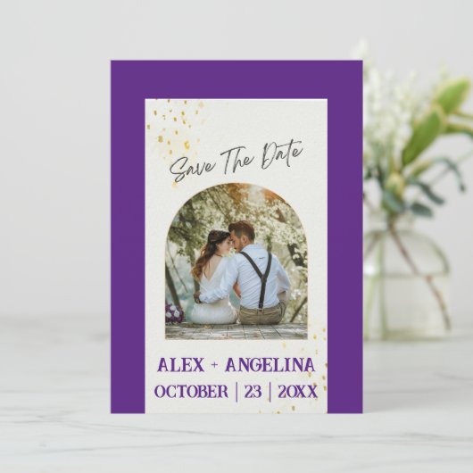 Gepersonaliseerde bruiloft aankondiging met uw uni (Staand voorkant)