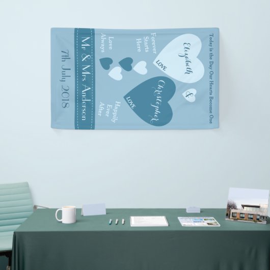 Gepersonaliseerde bruiloft achtergrond blauw spandoek (Beurs)