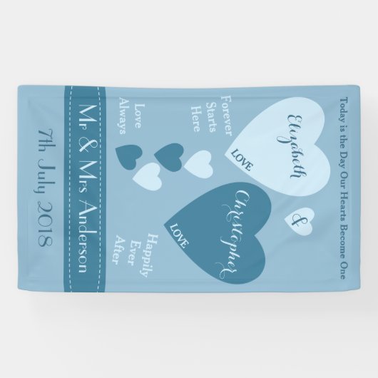 Gepersonaliseerde bruiloft achtergrond blauw spandoek (Horizontaal)