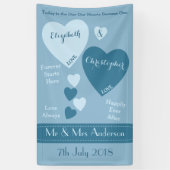 Gepersonaliseerde bruiloft achtergrond blauw spandoek (Verticaal)