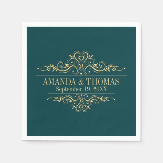 Gepersonaliseerde bruiloft benzine groen elegant servet (Voorkant)