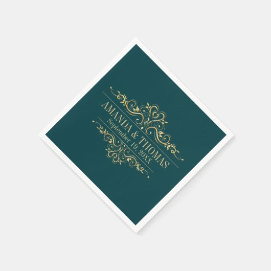 Gepersonaliseerde bruiloft benzine groen elegant servet (Hoek)