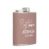 Gepersonaliseerde bruiloft Beste Man Modern Bruin Heupfles (Rechts)