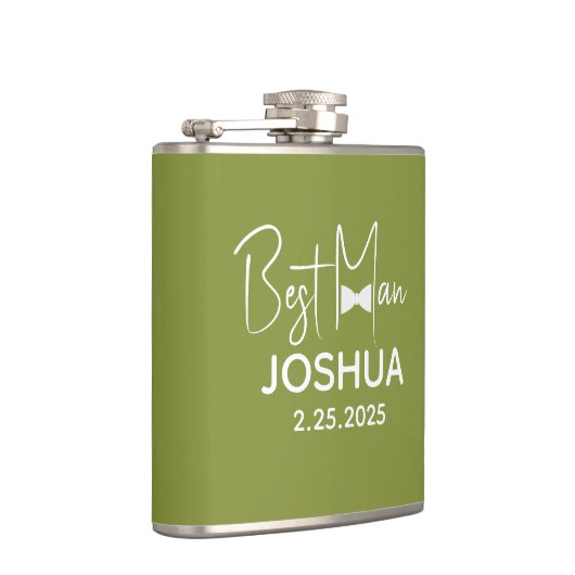 Gepersonaliseerde bruiloft Beste Man Modern Groen Heupfles (Rechts)