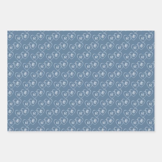 Gepersonaliseerde bruiloft Blauw & Wit Hart Charms Inpakpapier Vel (Voorkant 3)