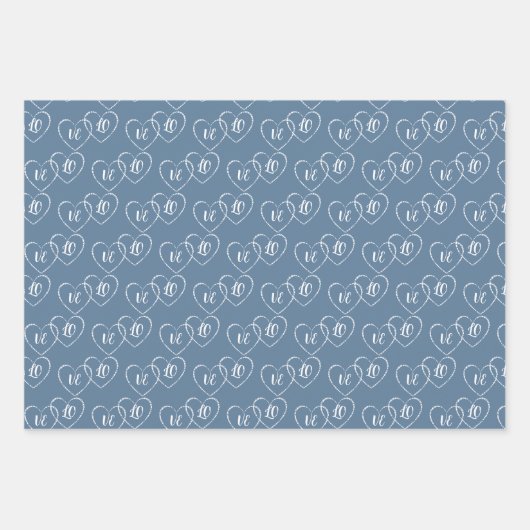 Gepersonaliseerde bruiloft Blauw & Wit Hart Charms Inpakpapier Vel (Voorkant 2)