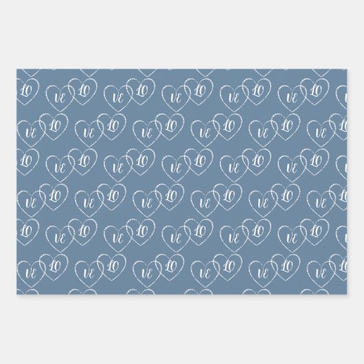 Gepersonaliseerde bruiloft Blauw & Wit Hart Charms Inpakpapier Vel (Voorkant)