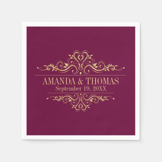 Gepersonaliseerde bruiloft bordeaux Elegant papier Servet (Voorkant)