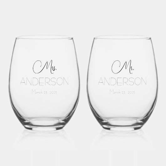 Gepersonaliseerde bruiloft bruid bruidegom gunst m wijnglas zonder voet (Voorkant)