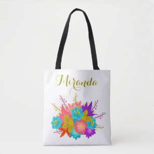 Gepersonaliseerde bruiloft canvas tas met bloklett
