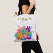 Gepersonaliseerde bruiloft canvas tas met bloklett (Dichtbij)