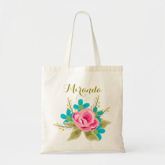 Gepersonaliseerde bruiloft canvas tas met bloklett (Voorkant)