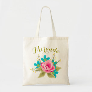 Gepersonaliseerde bruiloft canvas tas met bloklett