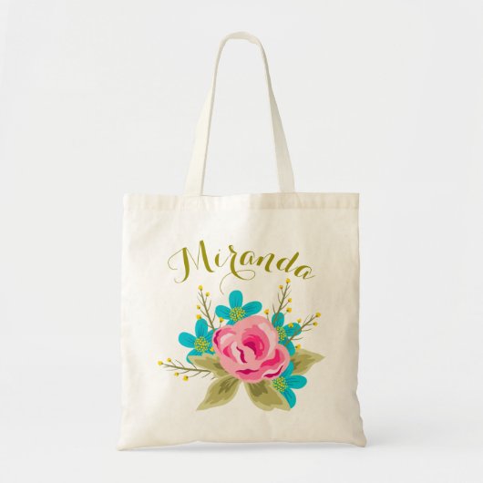 Gepersonaliseerde bruiloft canvas tas met bloklett (Voorkant)