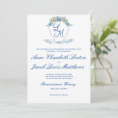 Gepersonaliseerde bruiloft Crest met Hydrangea Kaart (Staand voorkant)