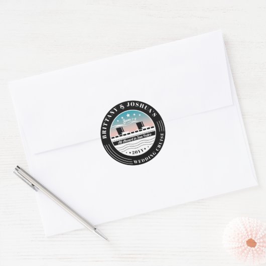 Gepersonaliseerde bruiloft cruiseschip ronde sticker (Envelop)