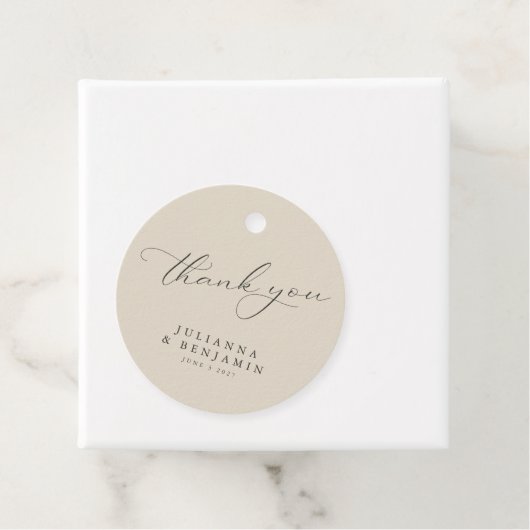 Gepersonaliseerde bruiloft Dank u Beige Bloemen Zw Bedankjes Labels (In situ)
