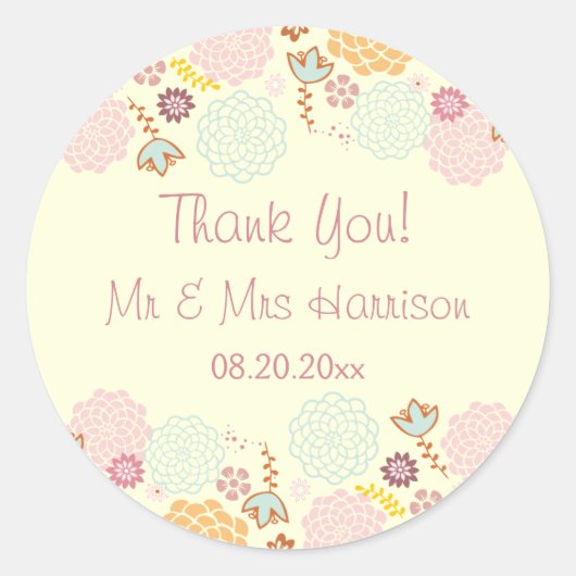 Gepersonaliseerde bruiloft dank u Fancy moderne bl Ronde Sticker (Voorkant)