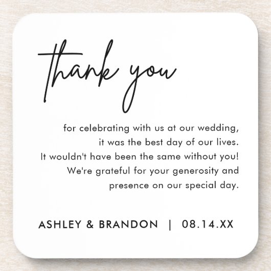 Gepersonaliseerde bruiloft dank u gunsten bier onderzetter (Voorkant)