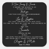 gepersonaliseerde bruiloft Dank u voor Elegant Whi Vierkante Sticker (Voorkant)