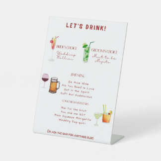 Gepersonaliseerde bruiloft drinken menu reclamebord met voetstuk