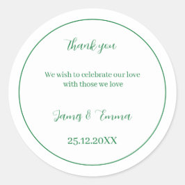 Gepersonaliseerde bruiloft eenvoudig groen ronde sticker