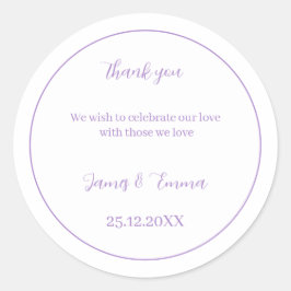 Gepersonaliseerde bruiloft eenvoudig Paarse Ronde Sticker