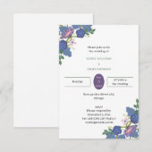 Gepersonaliseerde bruiloft Elegante Blauwe Bloem Kaart (Voorkant / Achterkant)