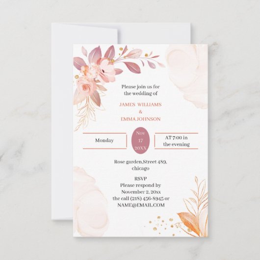 Gepersonaliseerde bruiloft Elegante Sinaasappels B Kaart (Voorkant)