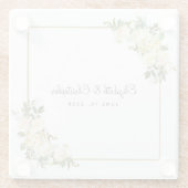 Gepersonaliseerde bruiloft | Elegante witte rozenb Glazen Onderzetter (Achterkant)