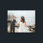 Gepersonaliseerde bruiloft foto & geloften Canvas<br><div class="desc">Moderne en elegante ontwerp gedrukte gepersonaliseerde bruiloft foto & geloften Canvas Print die kan worden aangepast met jouw tekst. Klik op de knop "Aanpassen" en gebruik onze ontwerptool om deze sjabloon aan te passen. Bekijk de winkel voor grafisch ontwerp voor andere producten die overeenkomen met dit ontwerp!</div>