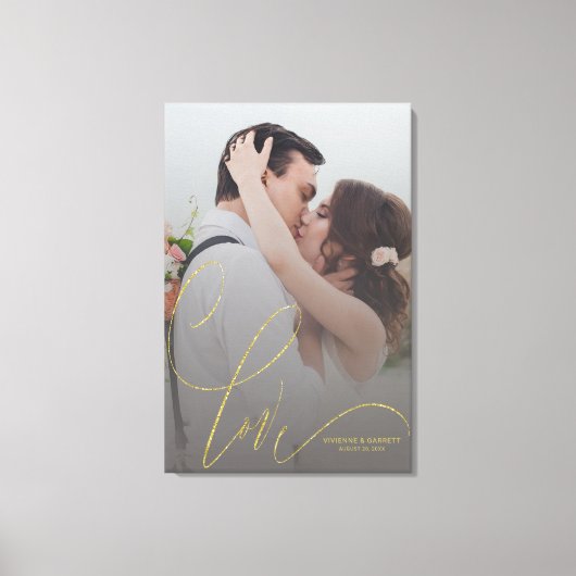 Gepersonaliseerde bruiloft foto Goud Liefde Kallig Canvas Afdruk (Voorkant)