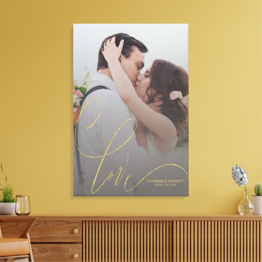 Gepersonaliseerde bruiloft foto Goud Liefde Kallig Canvas Afdruk (Insitu (Woonkamer))