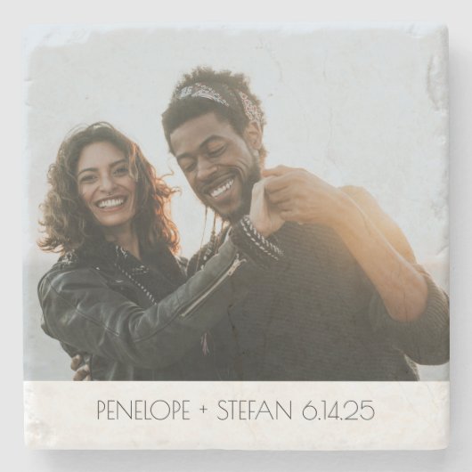 Gepersonaliseerde bruiloft foto Jubileum Keepsake Stenen Onderzetter (Voorkant)