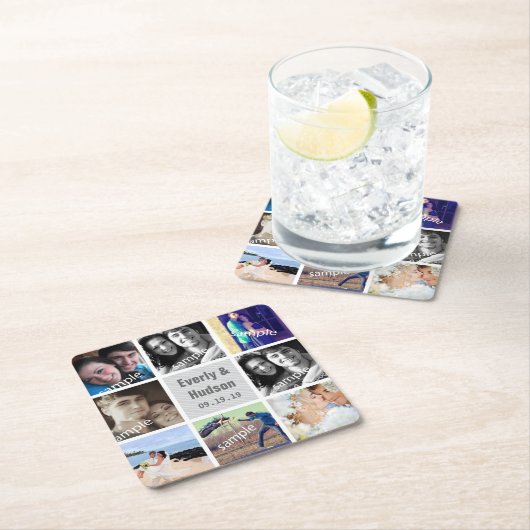 Gepersonaliseerde bruiloft foto moderne collage kartonnen onderzetters (Insitu)