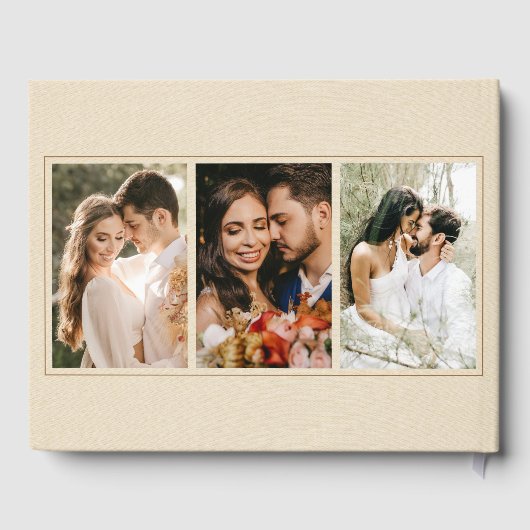 Gepersonaliseerde bruiloft Fotocrème Faux Linnen Gastenboek (Achterkant)