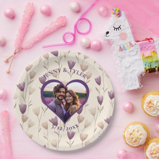 Gepersonaliseerde bruiloft | Fotosjabloon Papieren Bordje (Feest)