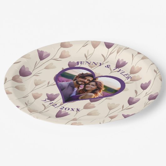 Gepersonaliseerde bruiloft | Fotosjabloon Papieren Bordje (Gekanteld)