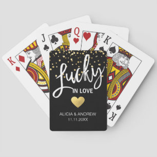 Gepersonaliseerde bruiloft GELUK IN LIEFDE Goud Zw Pokerkaarten